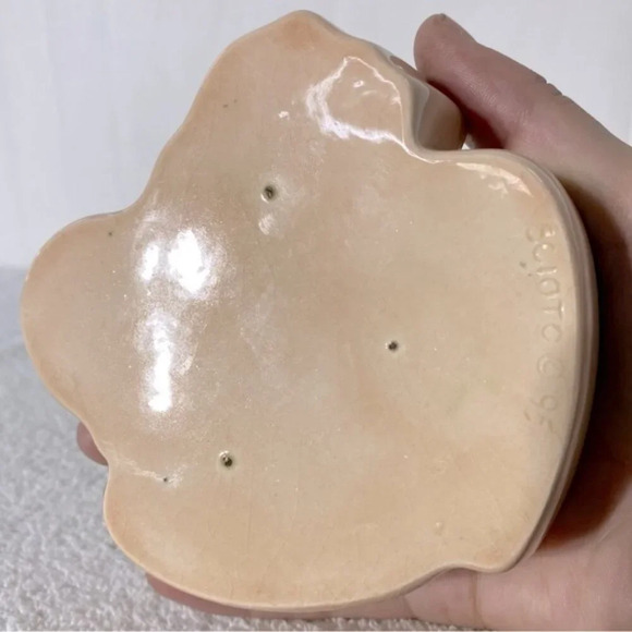 Vintage 1995 Peach Ceramic Cherub Angel Heads W Wings Trinket Dish With Lid - Picture 9 of 16